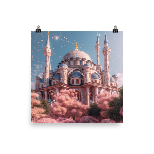 Turkish Mosque Oasis: Serene Beauty Amidst Pink Flowers