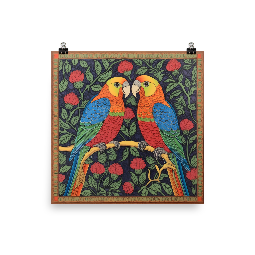 Ornate Wings: Colorful Parrots in Nouveau Style