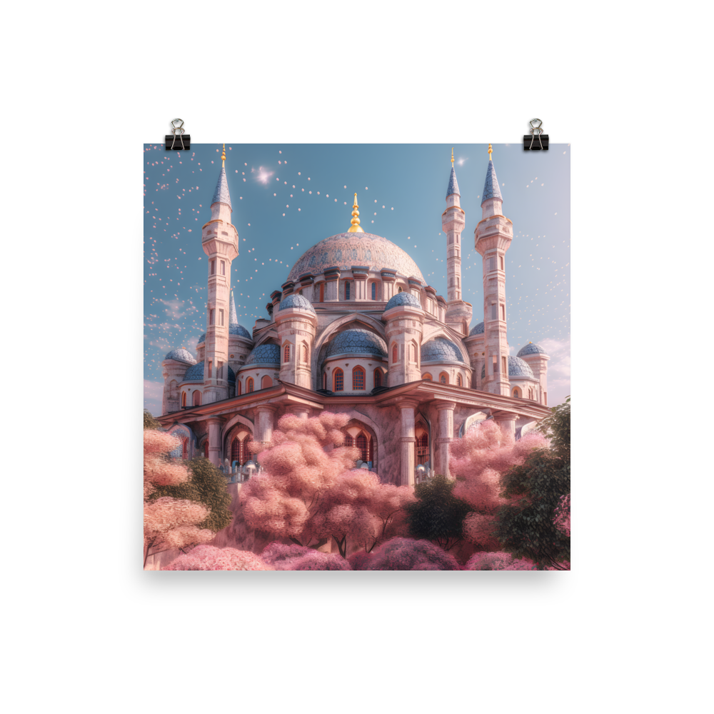 Turkish Mosque Oasis: Serene Beauty Amidst Pink Flowers