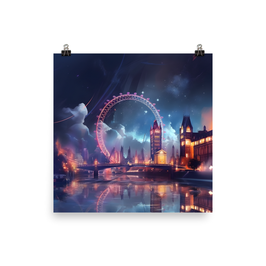 City Lights Aglow: Night Scene with Majestic Ferris Wheel