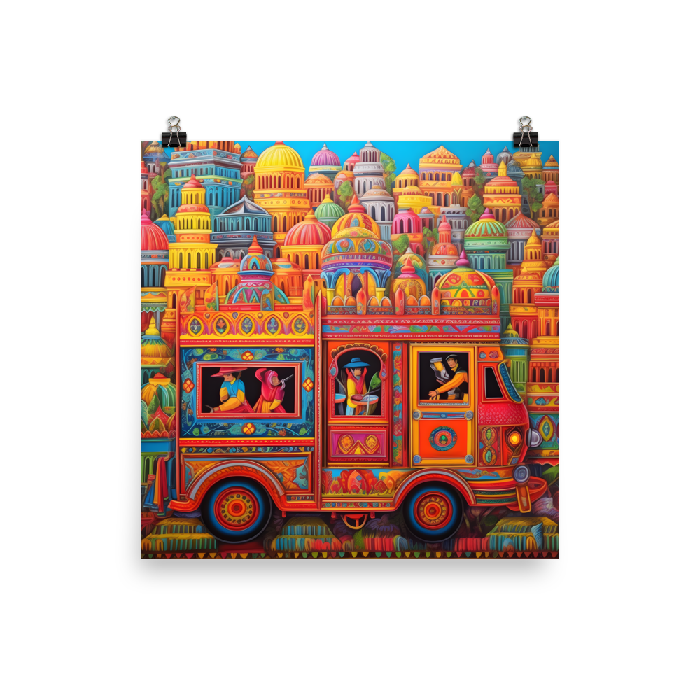 Colorful Pakistani Truck Art-Inspired Village Scene