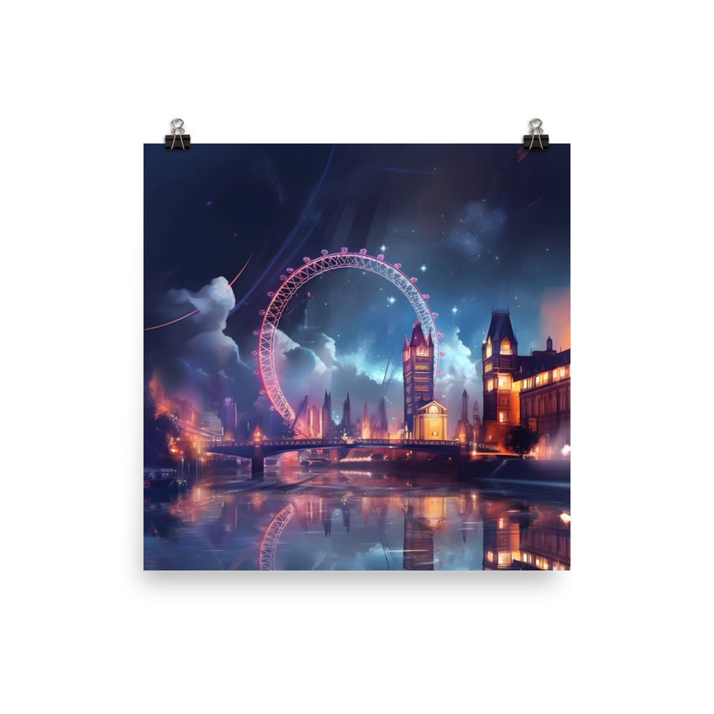 City Lights Aglow: Night Scene with Majestic Ferris Wheel