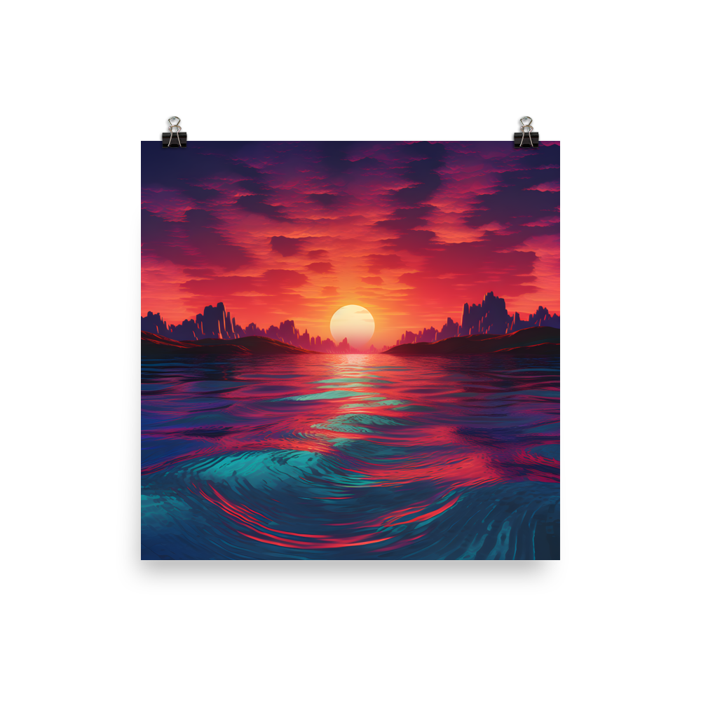 Sunset Synthwave: Vibrant Reflections on the Sea