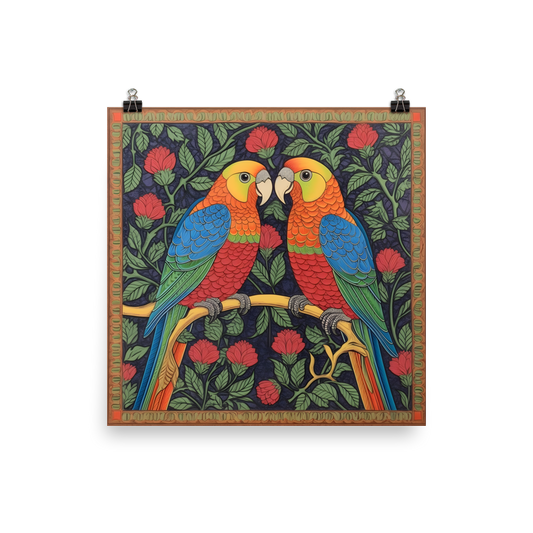 Ornate Wings: Colorful Parrots in Nouveau Style