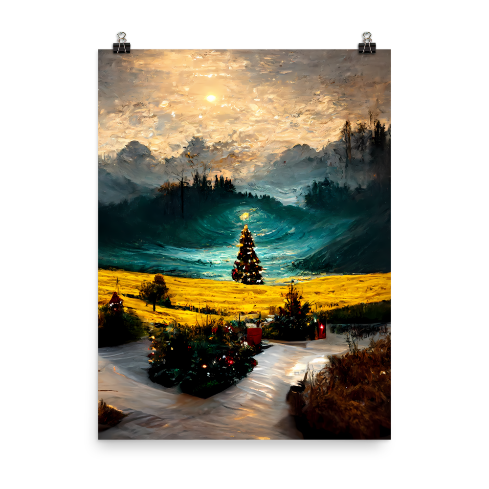 Festive Starry Night: Snowy Christmas Landscape